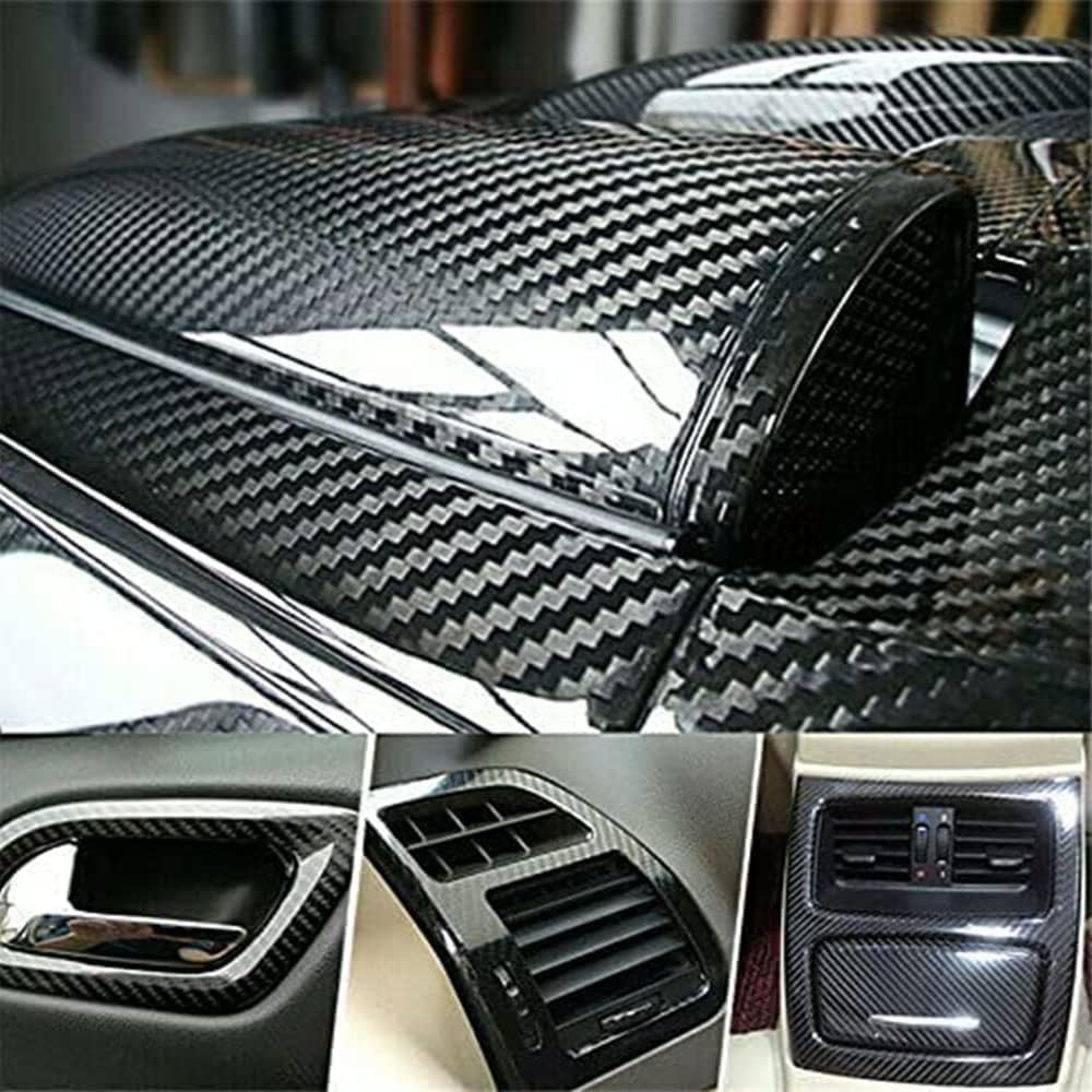 Carbon Fiber Vinyl Wrap, 5D Gloss Black Vinyl Wrap for Car, Self Adhesive Car DIY Interior Exterior