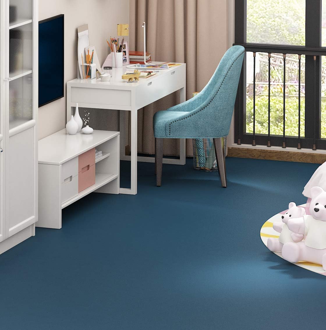 Blue Peel and Stick Wallpaper Contact Paper for Cabinets and Drawers, Self Adhesive Removable Vinyl Film Wallpaper for Bedroom Decorative Table and Wall Reform