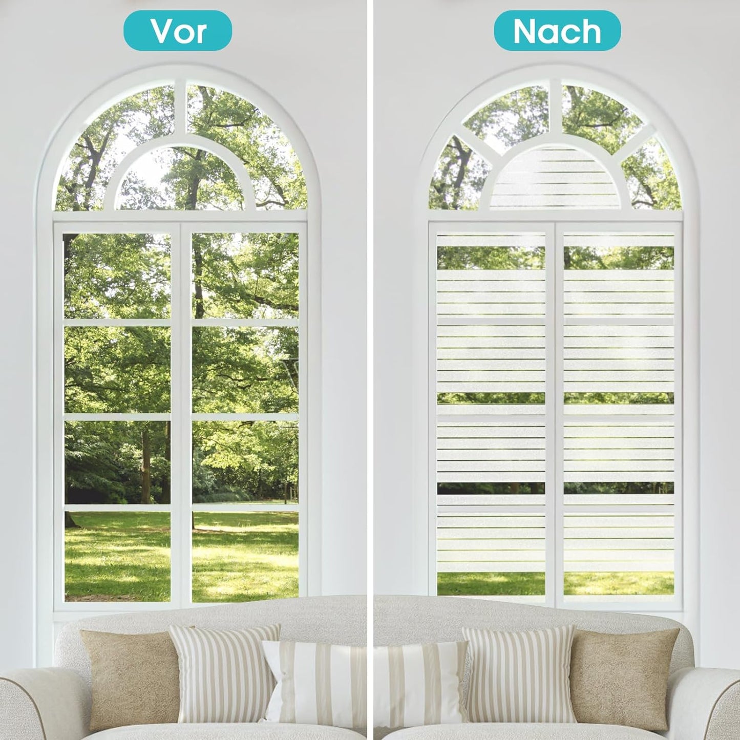 Window Privacy Film – Frosted Stripe Semi-Private Decorative Tint for Office, Door, Home Use, No Glue Removable Design