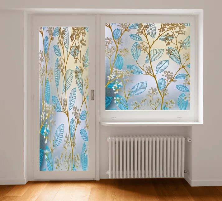 Decorative Frosted Glass Window Privacy Film, Static Cling Non-Adhesive Windows Sticker for Front Door Bathroom Heat Control Anti UV,