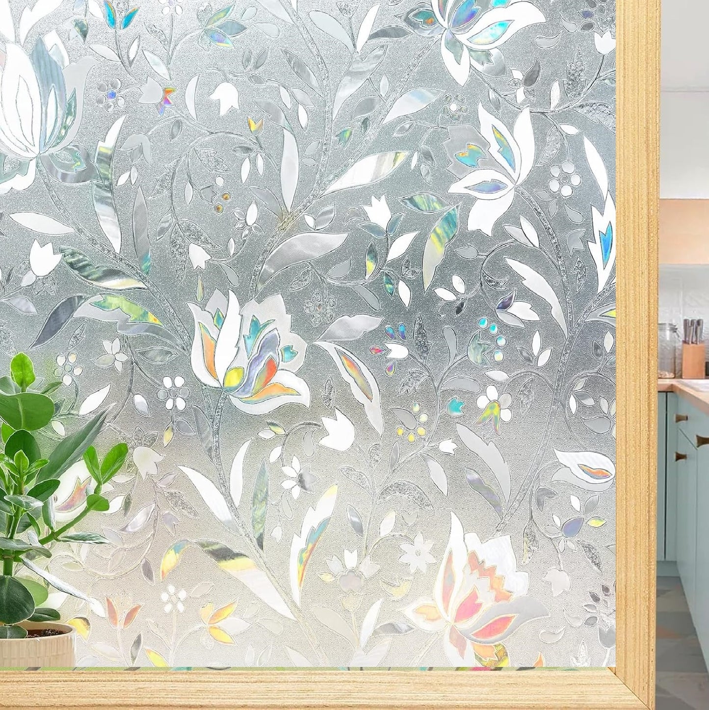 Window Privacy Film, Decorative Rainbow Window Clings for Glass Covering, Adhesive Door Stickers UV Blocking, Stained Glass Vinyl Decal