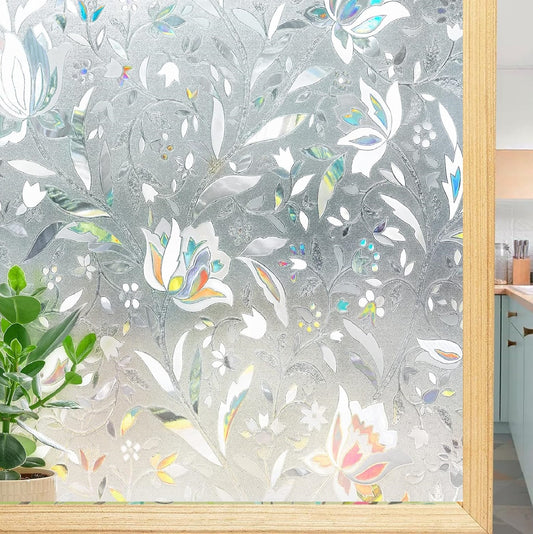 Window Privacy Film, Decorative Rainbow Window Clings for Glass Covering, Adhesive Door Stickers UV Blocking, Stained Glass Vinyl Decal
