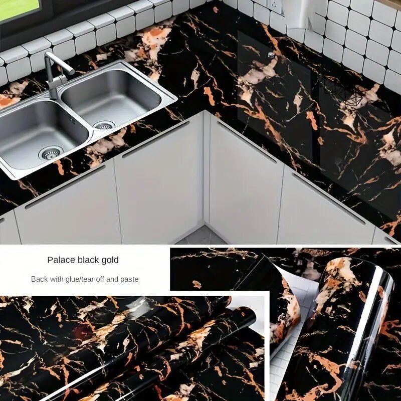 Contact Paper Black Marble Dark Granite Textured Waterproof Wallpaper Self Adhesive Removable Vinyl for Renter Countertop Bedroom Desk Cabinet Shelf Liner
