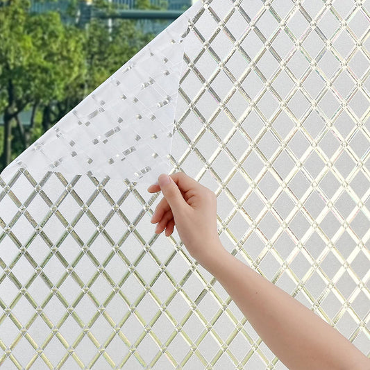 Window Privacy Film Decorative Frosted Glass Window Film, Sun Blocking Stained Glass Clings, Static Cling Removable Stickers for Home Door Coverings, Lattice Pattern