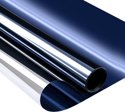 One Way Window Privacy Film Tint for Home, Sun Heat UV Blocking Control Reflective Adhesive Mirror Tint See Out Not in Office Door Covering,Ink Blue