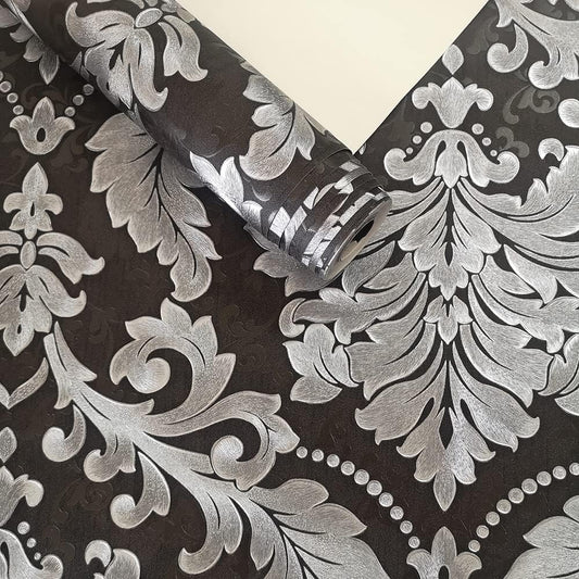 Blooming Wall Black Damasks Peel&Stick Wallpaper Self-Adhesive Wall Mural Wall Decor Contact Paper