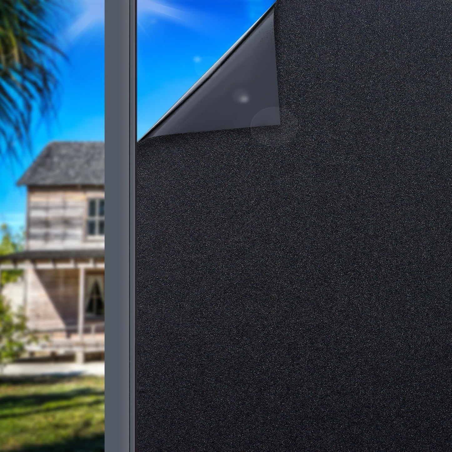 Blackout Window Privacy Film Total Light Blocking Room Darkening Window Covering, Removable Frosted Glass Tint, Adhesive