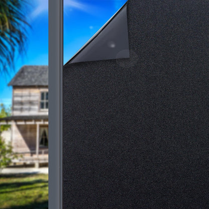 Blackout Window Privacy Film Total Light Blocking Room Darkening Window Covering, Removable Frosted Glass Tint, Adhesive