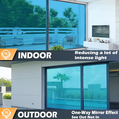 One Way Window Film Daytime Privacy Mirror Effect Reflective Window Tint for Home Self Adhesive UV Sun Blocking Heat Control Glass Door Films