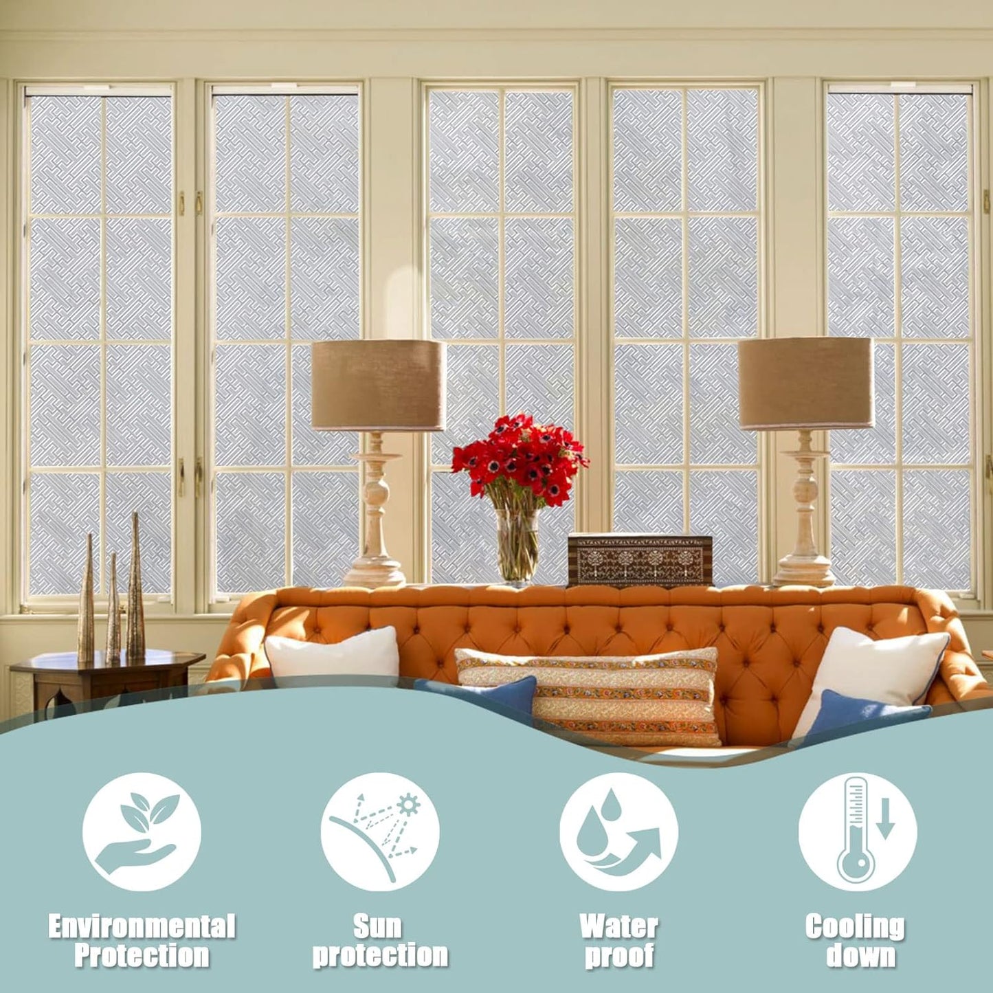 Glass Window Film, Window Privacy Film, Frosted Window Vinyl, 3D Decorative Decals,Geometry