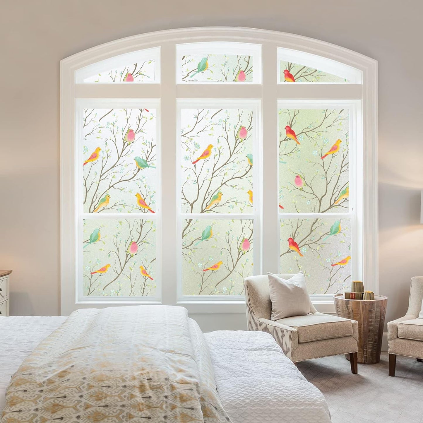 Decorative Frosted Glass Window Privacy Film, Static Cling Non-Adhesive Windows Sticker for Front Door Bathroom Heat Control Anti UV,