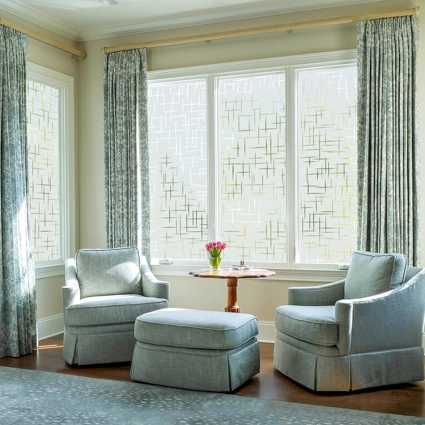 Window Privacy Film Decorative Frosted Glass Window Film, Sun Blocking Stained Glass Clings, Static Cling Removable Stickers for Home Door Coverings