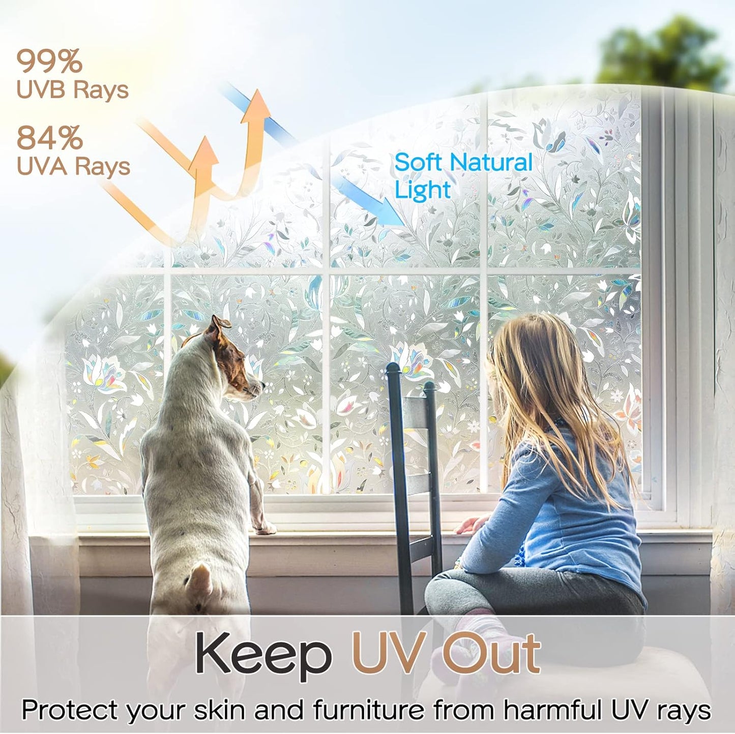 Window Privacy Film, Decorative Rainbow Window Clings for Glass Covering, Adhesive Door Stickers UV Blocking, Stained Glass Vinyl Decal