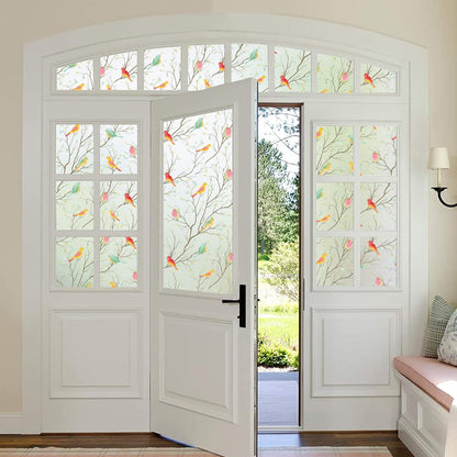 Decorative Frosted Glass Window Privacy Film, Static Cling Non-Adhesive Windows Sticker for Front Door Bathroom Heat Control Anti UV,