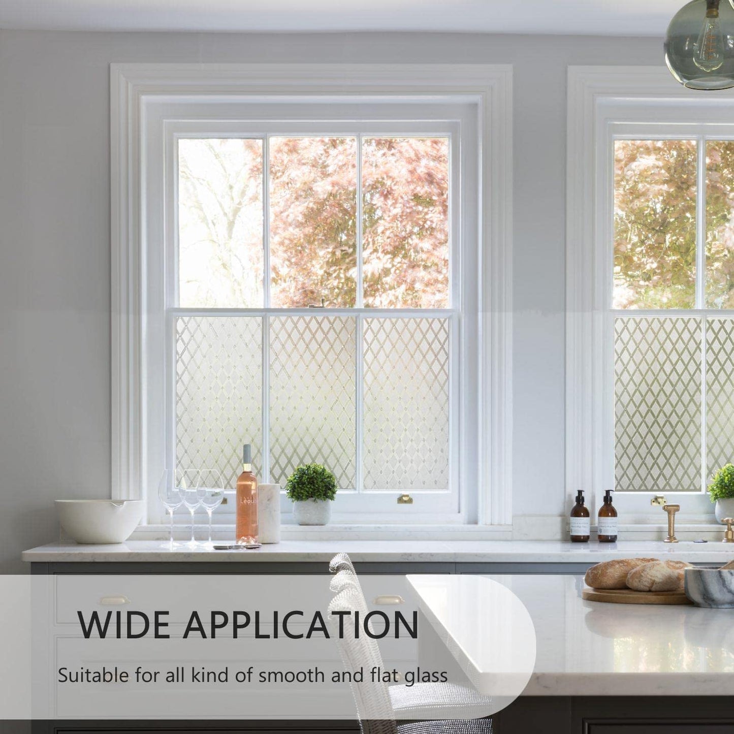 Window Privacy Film Decorative Frosted Glass Window Film, Sun Blocking Stained Glass Clings, Static Cling Removable Stickers for Home Door Coverings, Lattice Pattern