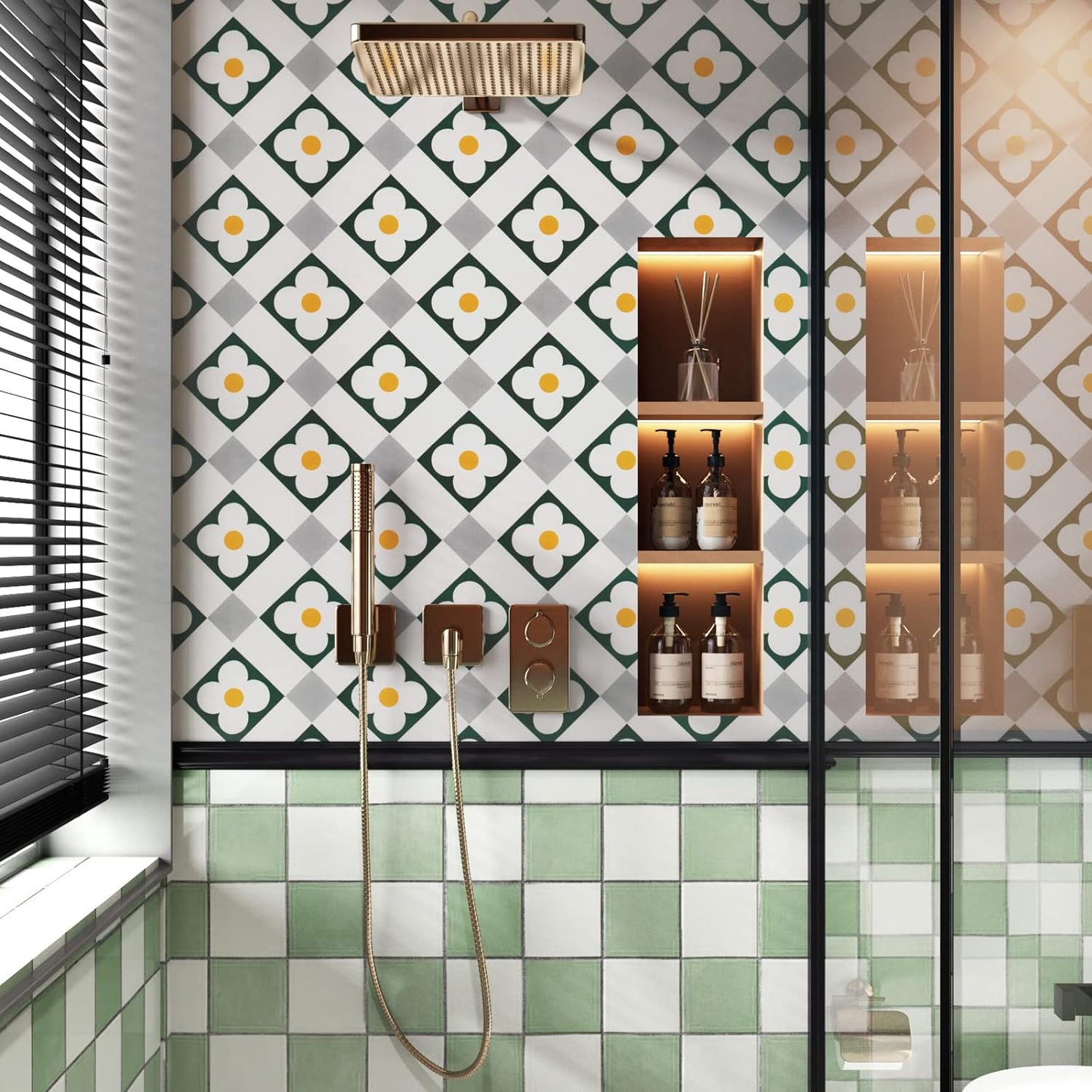 Blue Peel and Stick Wallpaper Geometry Contact Paper Vintage Wallpaper Diamond Self Adhesive Wall Paper Furniture Cabinets Wallpapers Decorative Blue and Beige Floral Vinyl