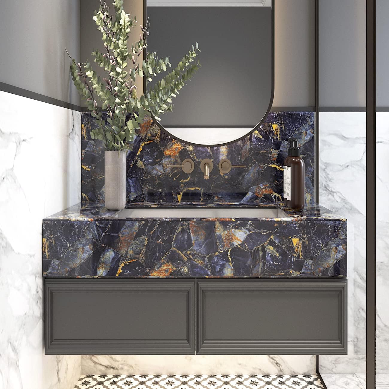 Blue Marble Contact Paper Granite Wallpaper Peel and Stick Self-Adhesive Waterproof Removable for Renters Table