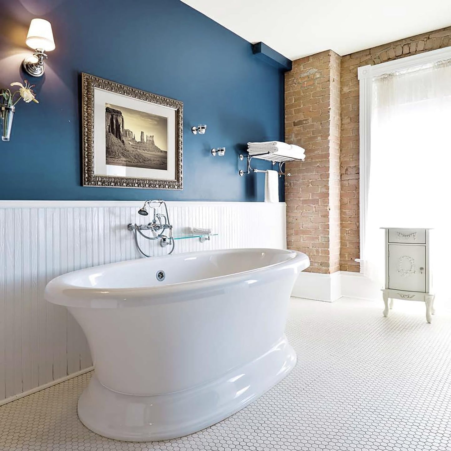 Blue Peel and Stick Wallpaper Contact Paper for Cabinets and Drawers, Self Adhesive Removable Vinyl Film Wallpaper for Bedroom Decorative Table and Wall Reform