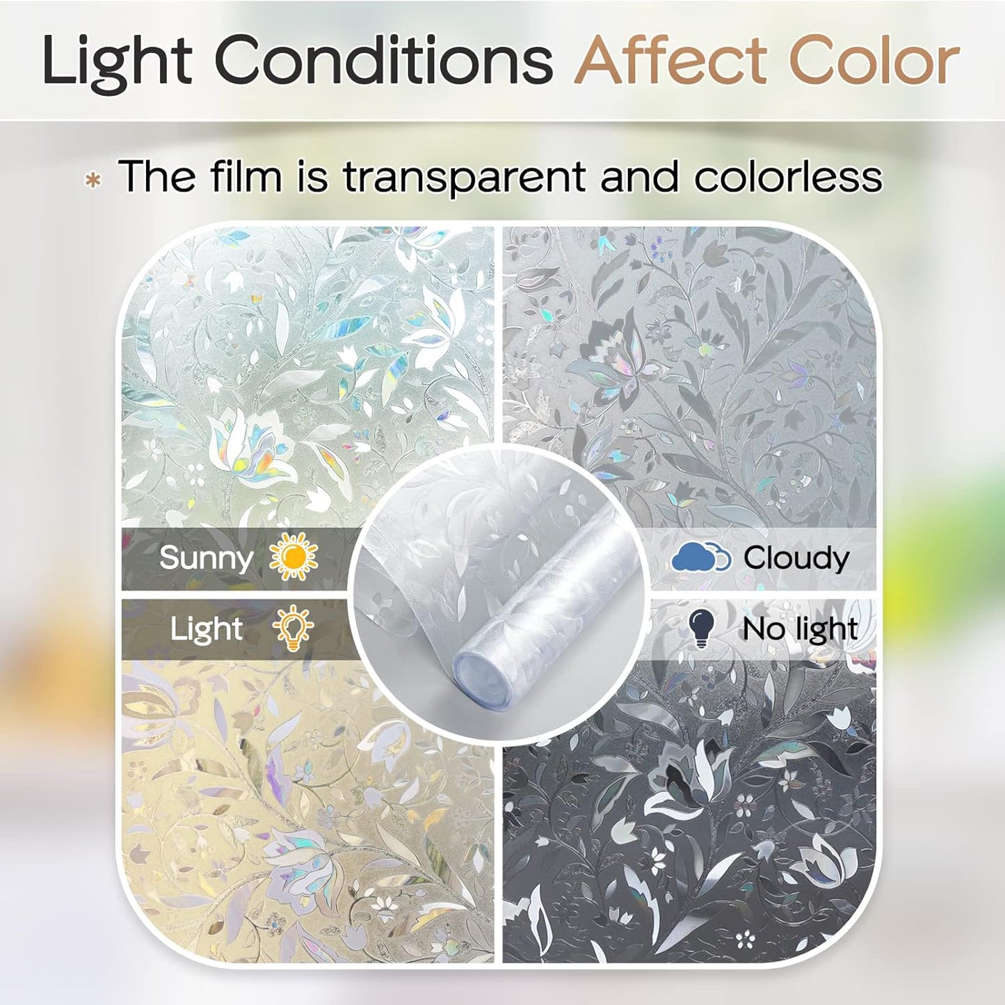 Window Privacy Film, Decorative Rainbow Window Clings for Glass Covering, Adhesive Door Stickers UV Blocking, Stained Glass Vinyl Decal