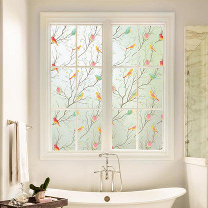 Decorative Frosted Glass Window Privacy Film, Static Cling Non-Adhesive Windows Sticker for Front Door Bathroom Heat Control Anti UV,
