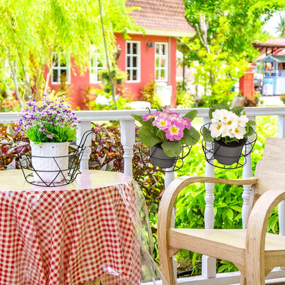 Black Round Metal Hanging Railing Planters, Wire Pot Holder Plants Hangers Black Potted Stand