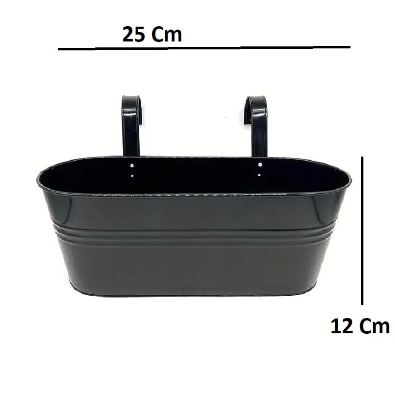 Black Oval Railing Planters for Balcony, Metal Hanging Flower Pots for Railing Planters for Outdoor Window Balcony Plants Holder with Hooks