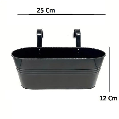 Black Oval Railing Planters for Balcony, Metal Hanging Flower Pots for Railing Planters for Outdoor Window Balcony Plants Holder with Hooks