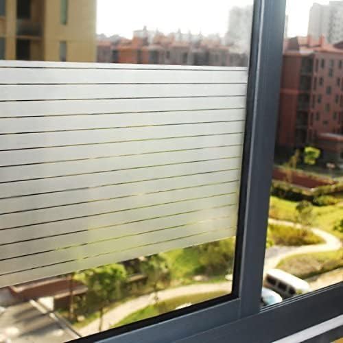 Window Privacy Film – Frosted Stripe Semi-Private Decorative Tint for Office, Door, Home Use, No Glue Removable Design