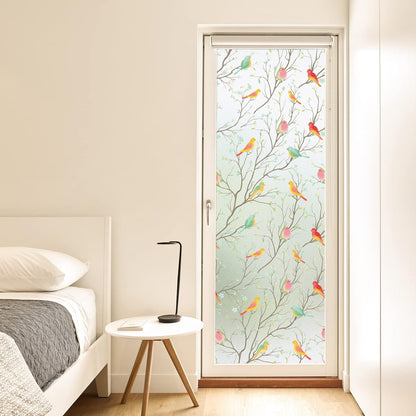 Decorative Frosted Glass Window Privacy Film, Static Cling Non-Adhesive Windows Sticker for Front Door Bathroom Heat Control Anti UV,