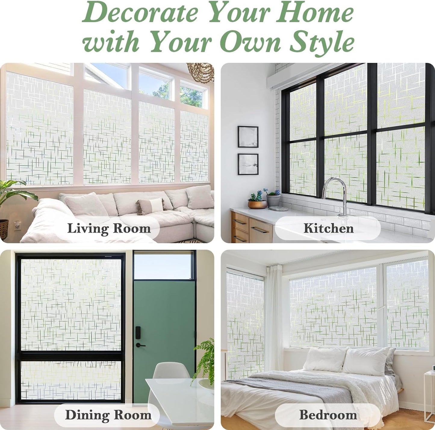 Window Privacy Film Decorative Frosted Glass Window Film, Sun Blocking Stained Glass Clings, Static Cling Removable Stickers for Home Door Coverings