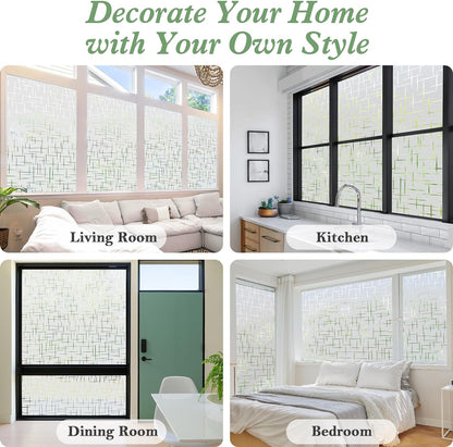 Window Privacy Film Decorative Frosted Glass Window Film, Sun Blocking Stained Glass Clings, Static Cling Removable Stickers for Home Door Coverings