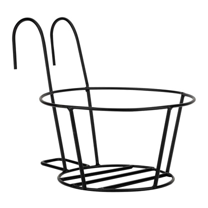 Black Round Metal Hanging Railing Planters, Wire Pot Holder Plants Hangers Black Potted Stand