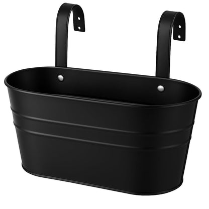 Black Oval Railing Planters for Balcony, Metal Hanging Flower Pots for Railing Planters for Outdoor Window Balcony Plants Holder with Hooks