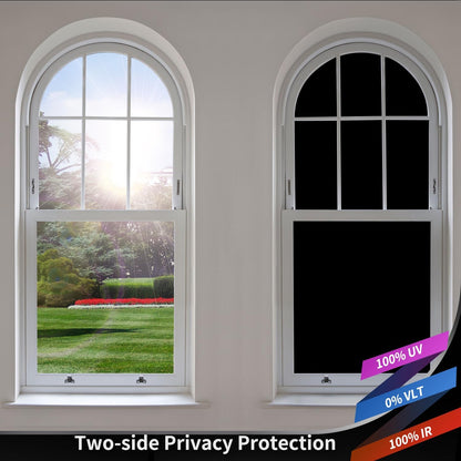 Blackout Window Privacy Film Total Light Blocking Room Darkening Window Covering, Removable Frosted Glass Tint, Adhesive