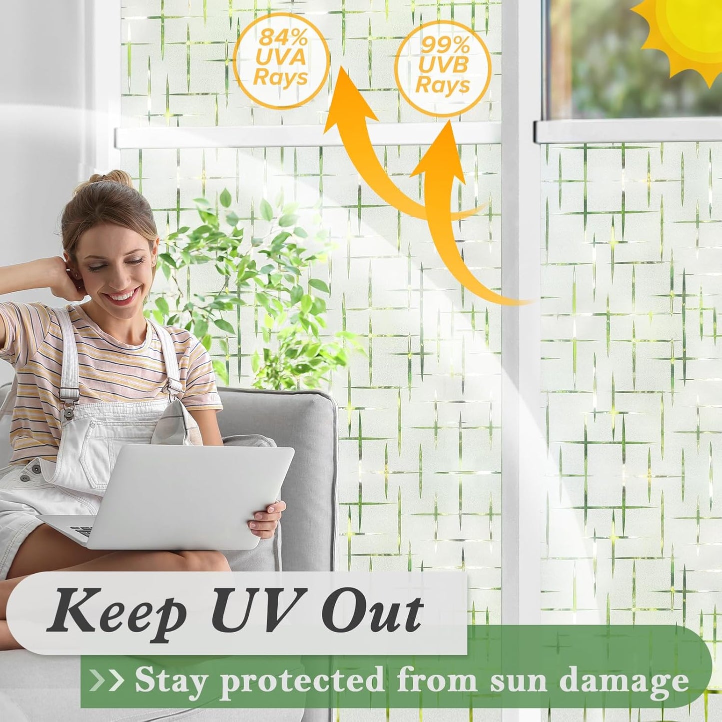 Window Privacy Film Decorative Frosted Glass Window Film, Sun Blocking Stained Glass Clings, Static Cling Removable Stickers for Home Door Coverings