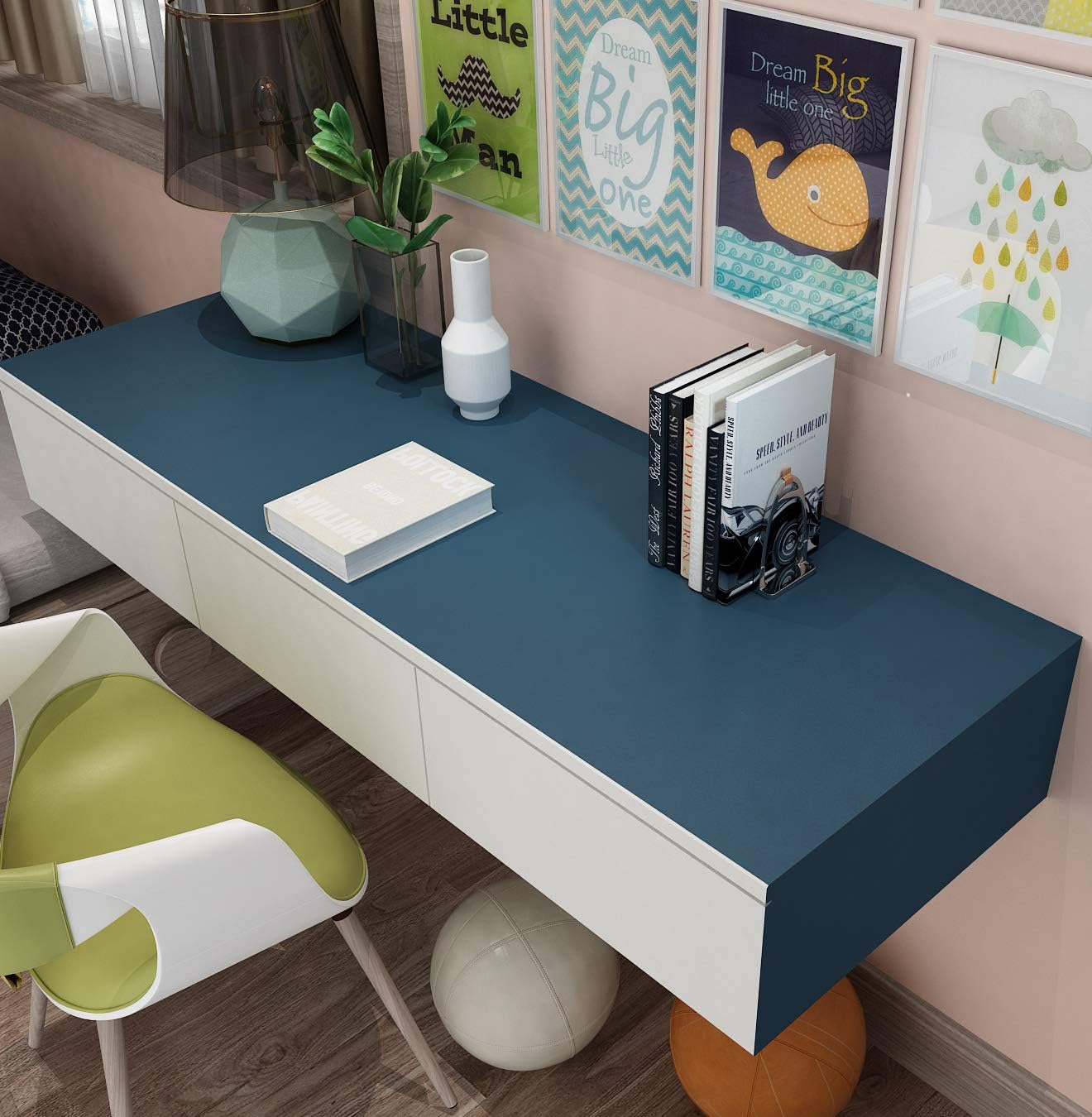 Blue Peel and Stick Wallpaper Contact Paper for Cabinets and Drawers, Self Adhesive Removable Vinyl Film Wallpaper for Bedroom Decorative Table and Wall Reform