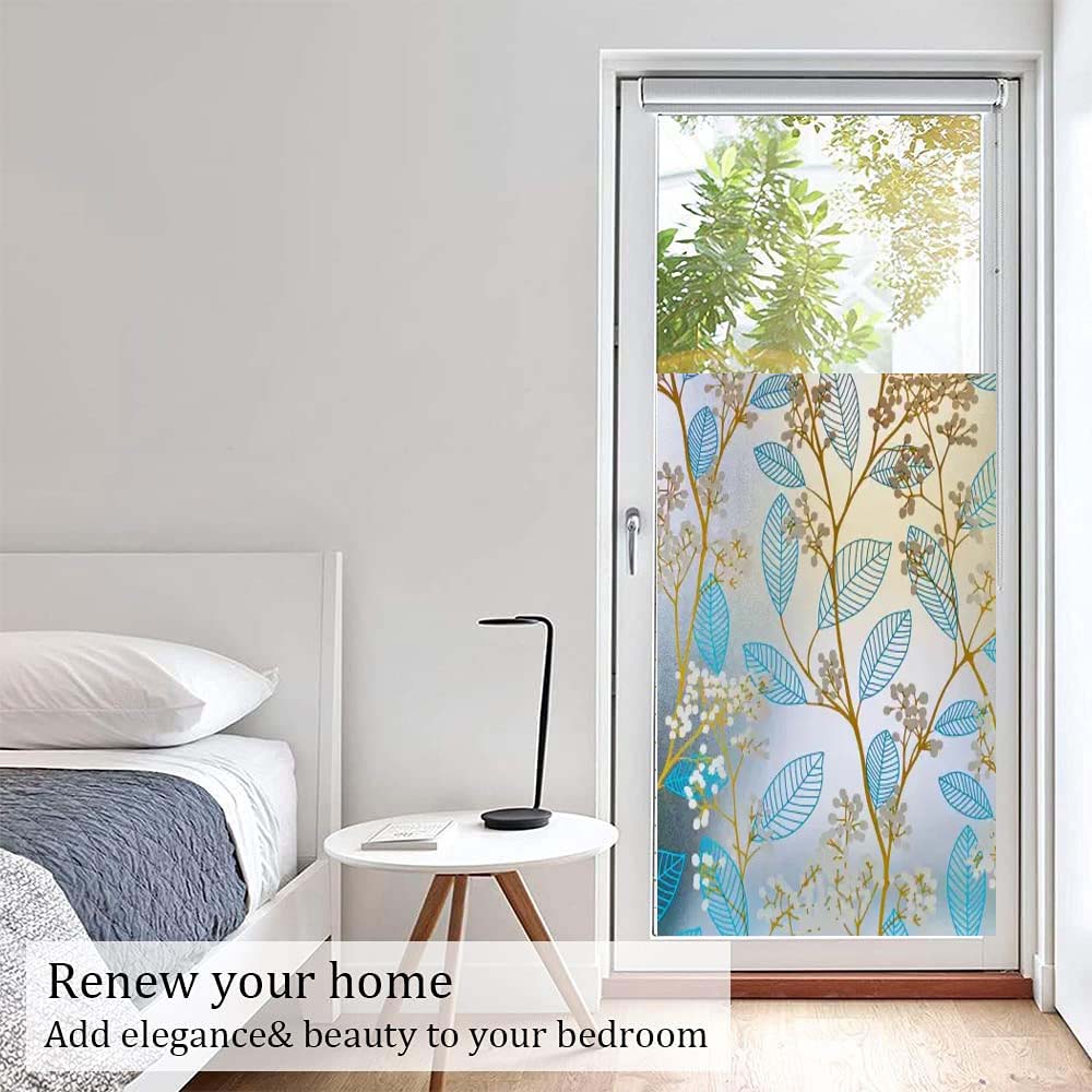 Decorative Frosted Glass Window Privacy Film, Static Cling Non-Adhesive Windows Sticker for Front Door Bathroom Heat Control Anti UV,