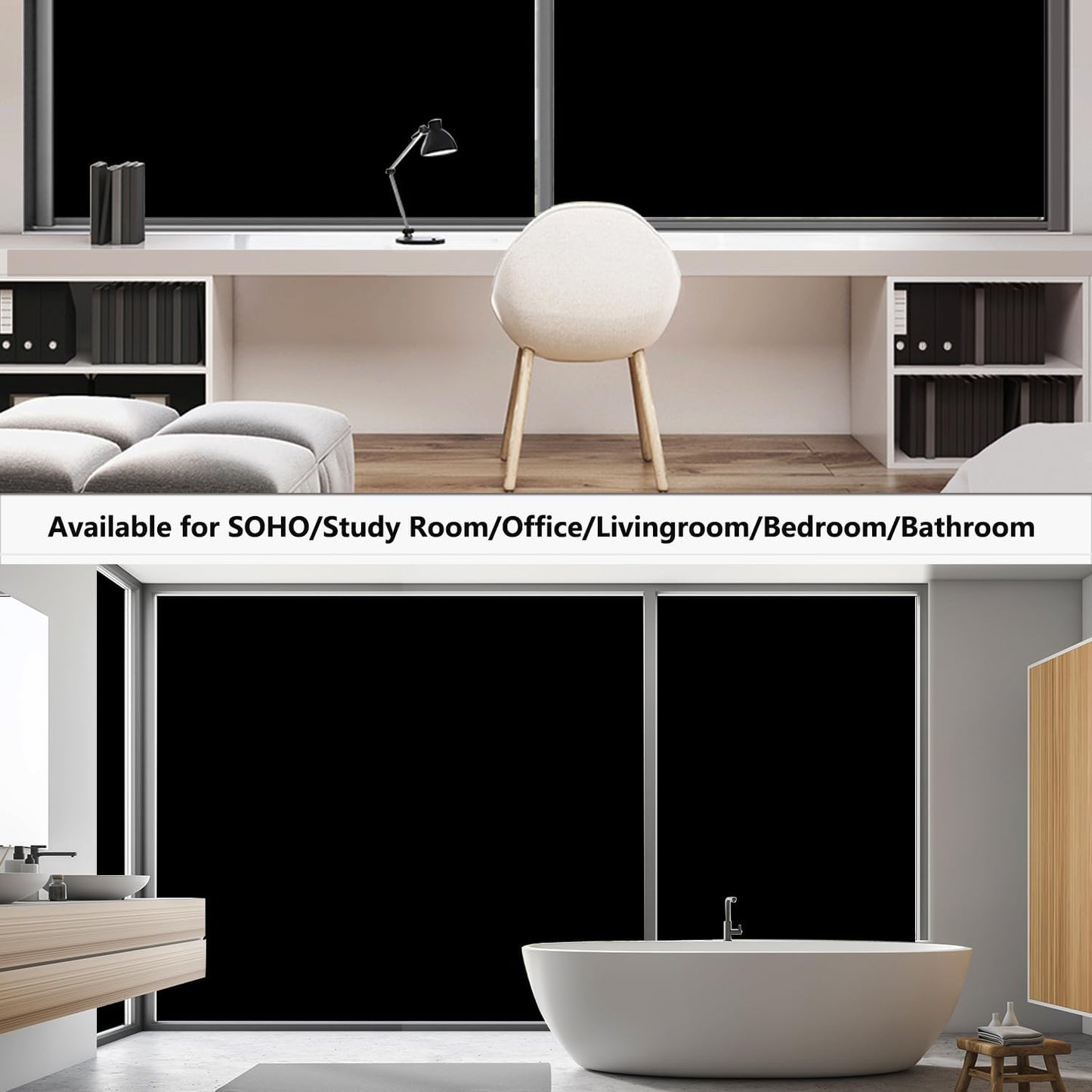 Blackout Window Privacy Film Total Light Blocking Room Darkening Window Covering, Removable Frosted Glass Tint, Adhesive