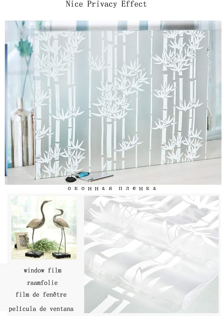 Window Privacy Film Frosted Glass Window Film, Heat Blocking Privacy Film for Glass Windows,Bamboo design