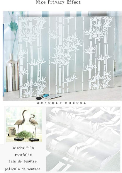 Window Privacy Film Frosted Glass Window Film, Heat Blocking Privacy Film for Glass Windows,Bamboo design