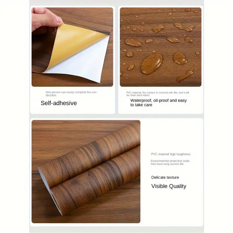 Wood Peel and Stick Wallpaper Waterproof Removable Self Adhesive Wall Paper Cover Wood Vinyl Wrap for Countertop