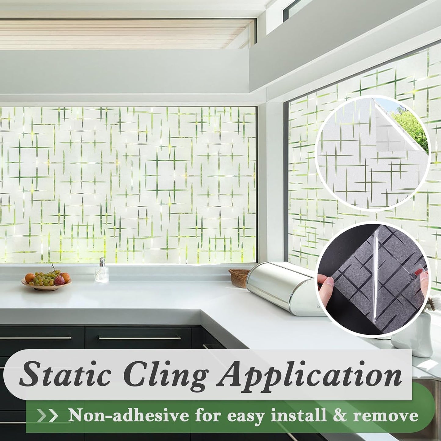 Window Privacy Film Decorative Frosted Glass Window Film, Sun Blocking Stained Glass Clings, Static Cling Removable Stickers for Home Door Coverings