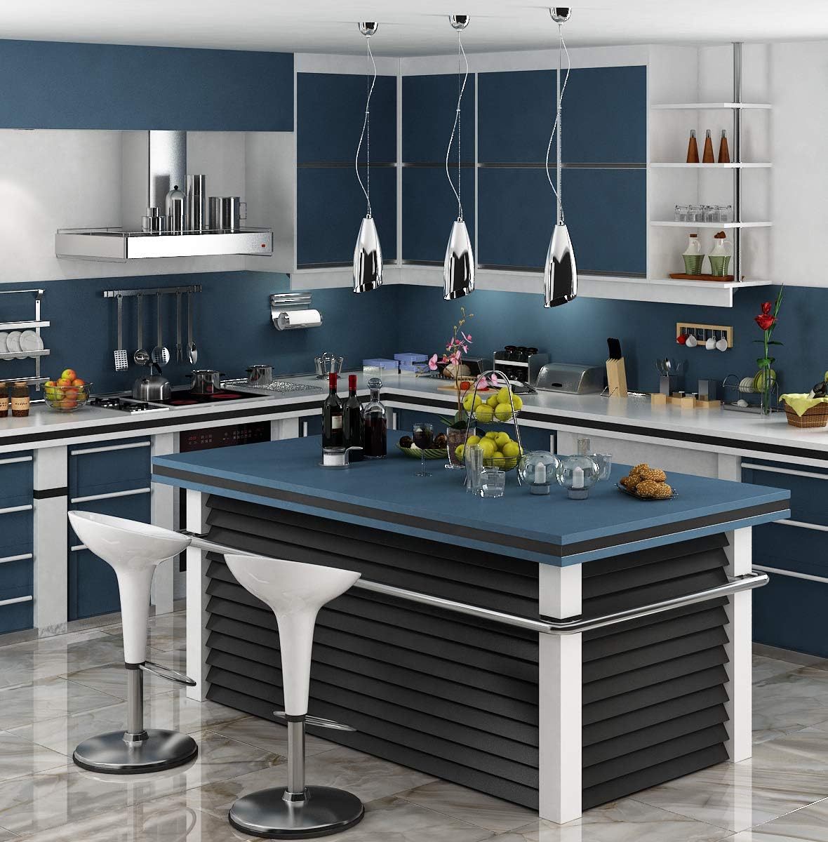 Blue Peel and Stick Wallpaper Contact Paper for Cabinets and Drawers, Self Adhesive Removable Vinyl Film Wallpaper for Bedroom Decorative Table and Wall Reform