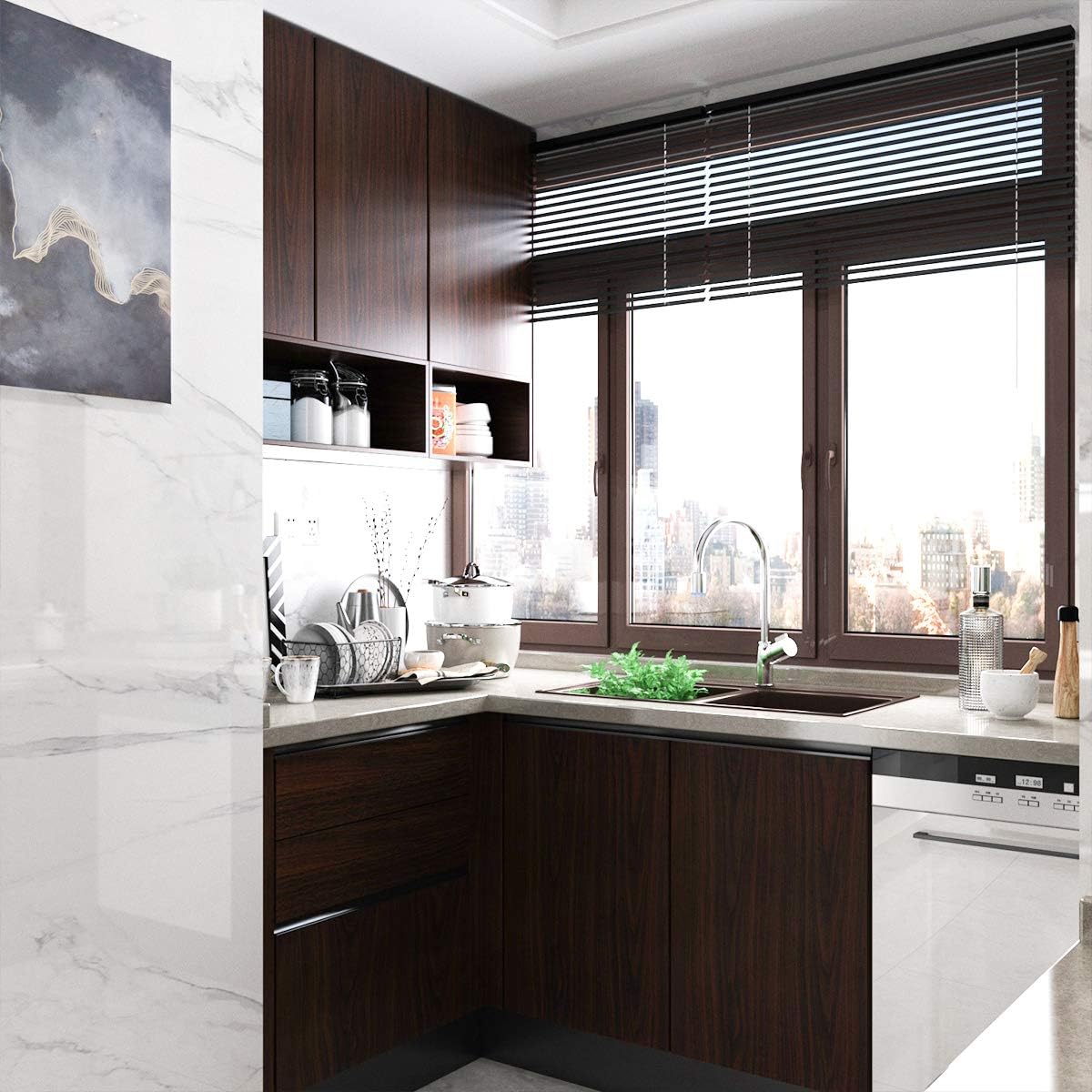 Contact Paper Black Marble Dark Granite Textured Waterproof Wallpaper Self Adhesive Removable Vinyl for Renter Countertop Bedroom Desk Cabinet Shelf Liner