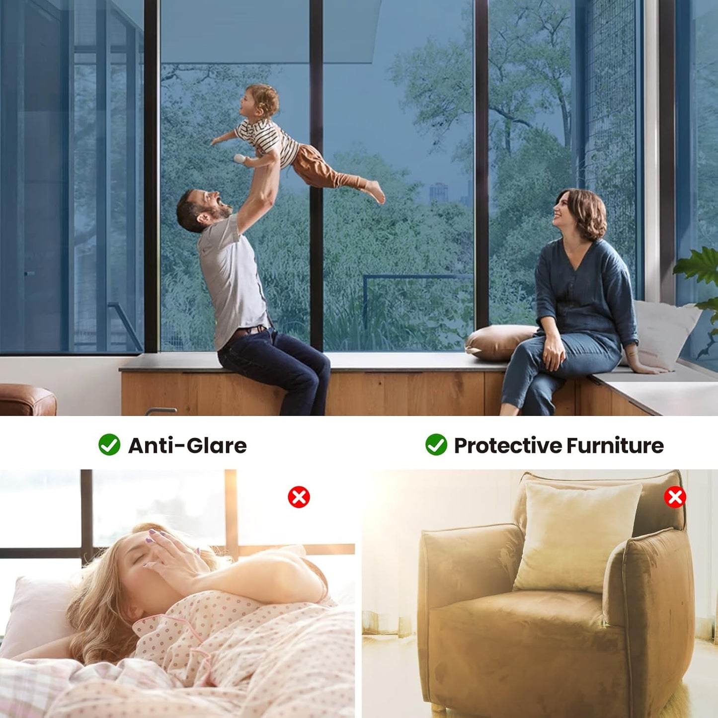 Window Privacy Film One Way Daytime Privacy Sun Blocking Anti UV Reflective Window Tint for Home and Office,Blue