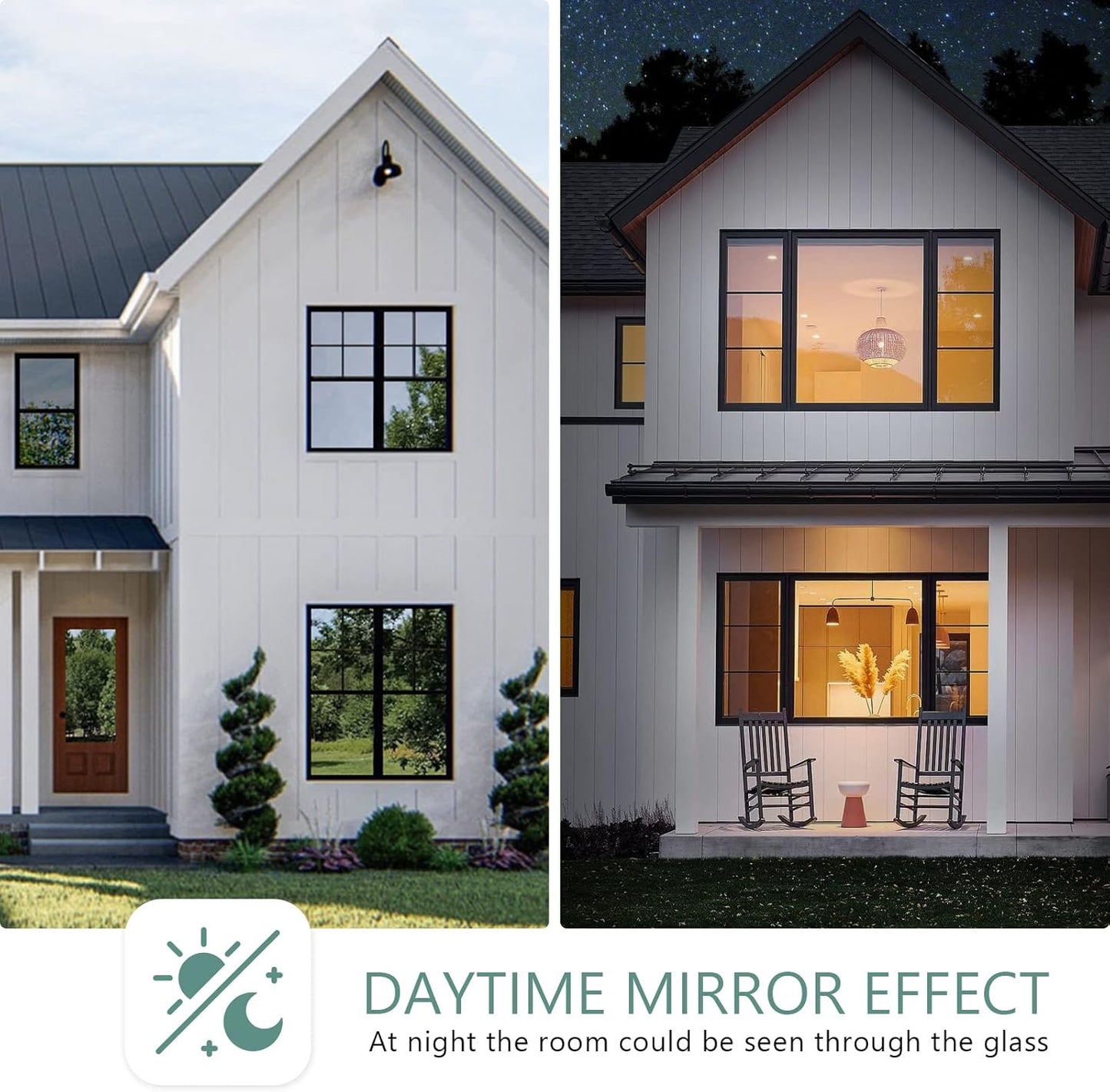 One Way Daytime Window Privacy Film See Out Not in, Window Tint for Home, Reflective Mirror Glass Windows Coverings Sun Heat UV Blocking,Green