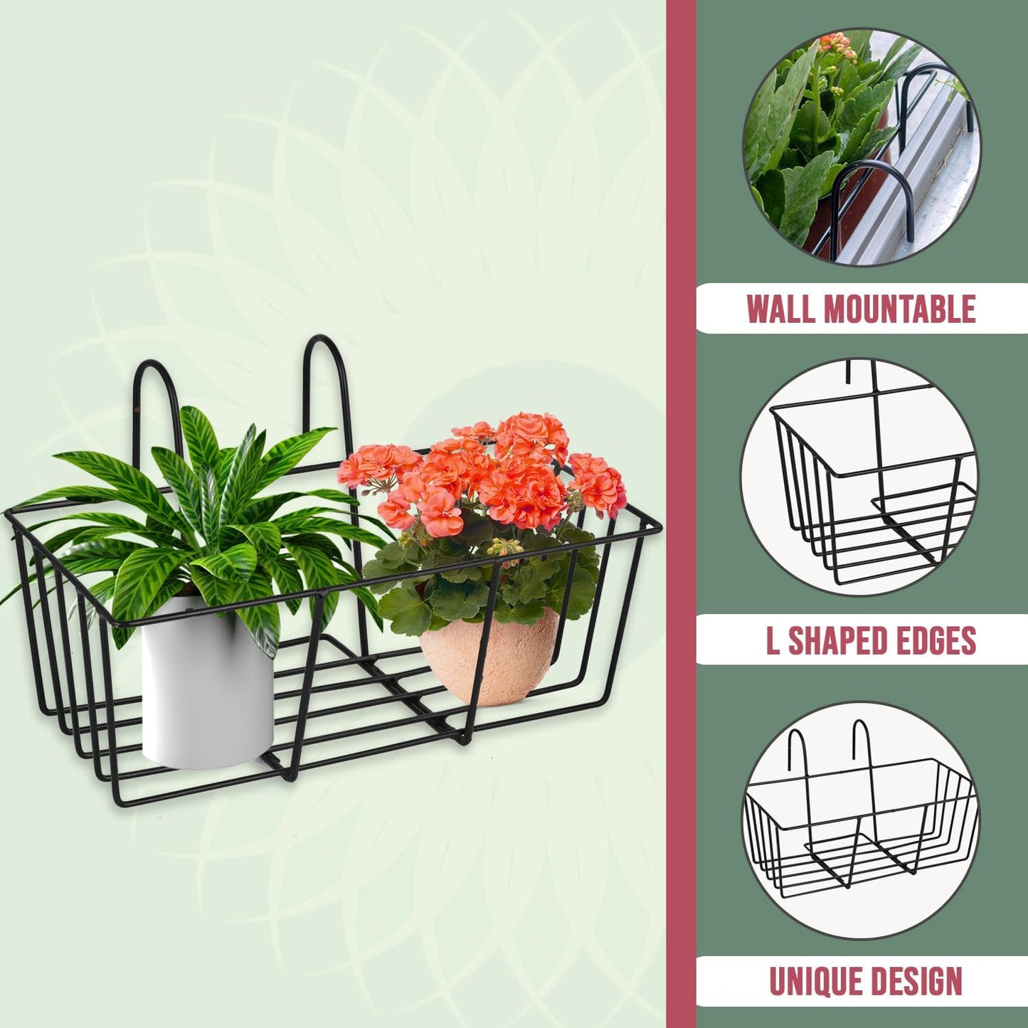 Railing Planter Holders Round Iron Hanging Fence Pot Basket, Over The Rail Indoor Outdoor Plant