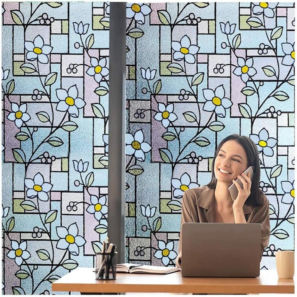 Stained Glass Window Film, Window Clings, Window Privacy Film  Clings 3D Decorative Colorful Glass Decals