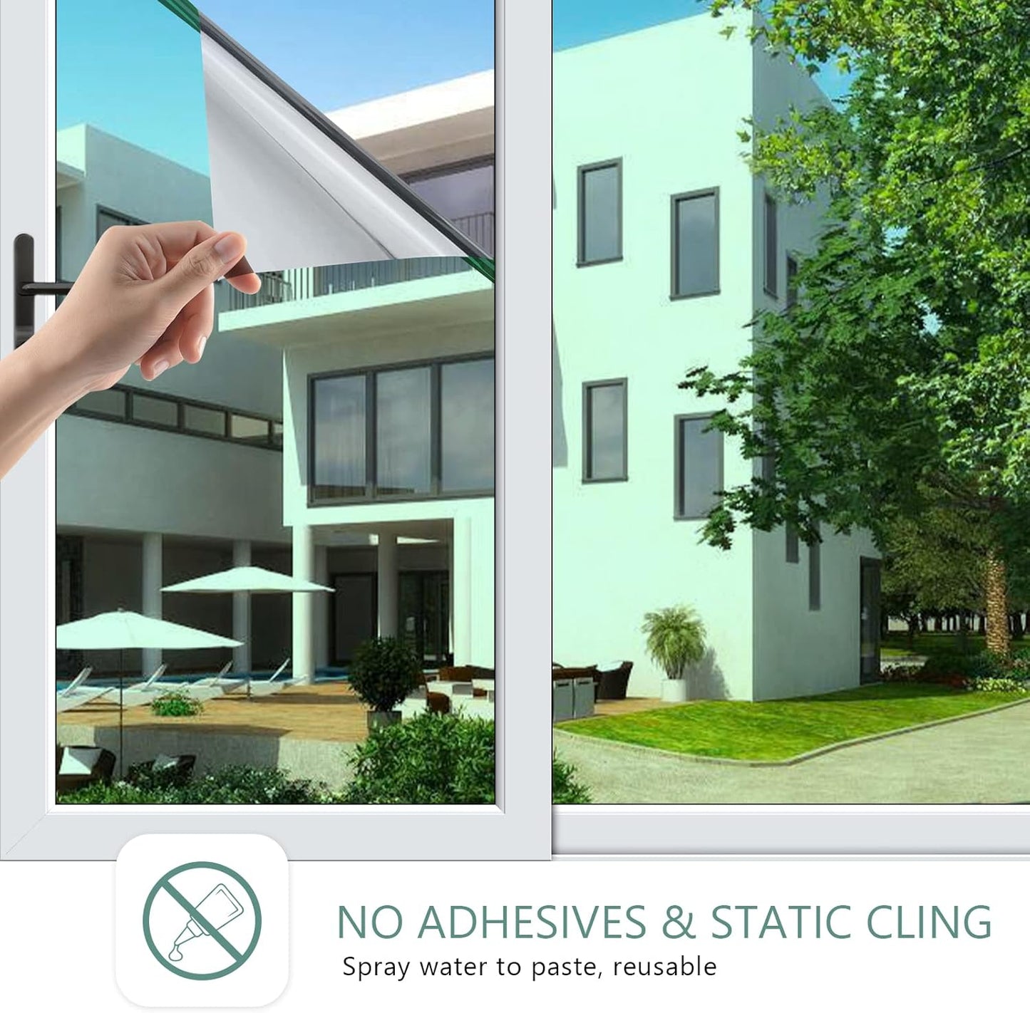 One Way Daytime Window Privacy Film See Out Not in, Window Tint for Home, Reflective Mirror Glass Windows Coverings Sun Heat UV Blocking,Green