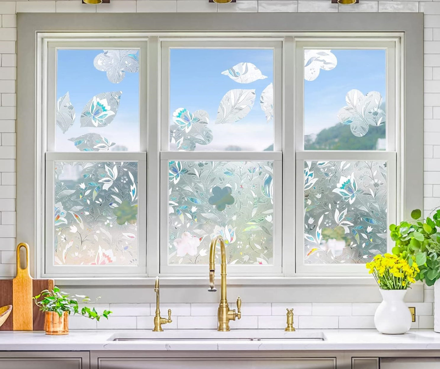 Window Privacy Film, Decorative Rainbow Window Clings for Glass Covering, Adhesive Door Stickers UV Blocking, Stained Glass Vinyl Decal